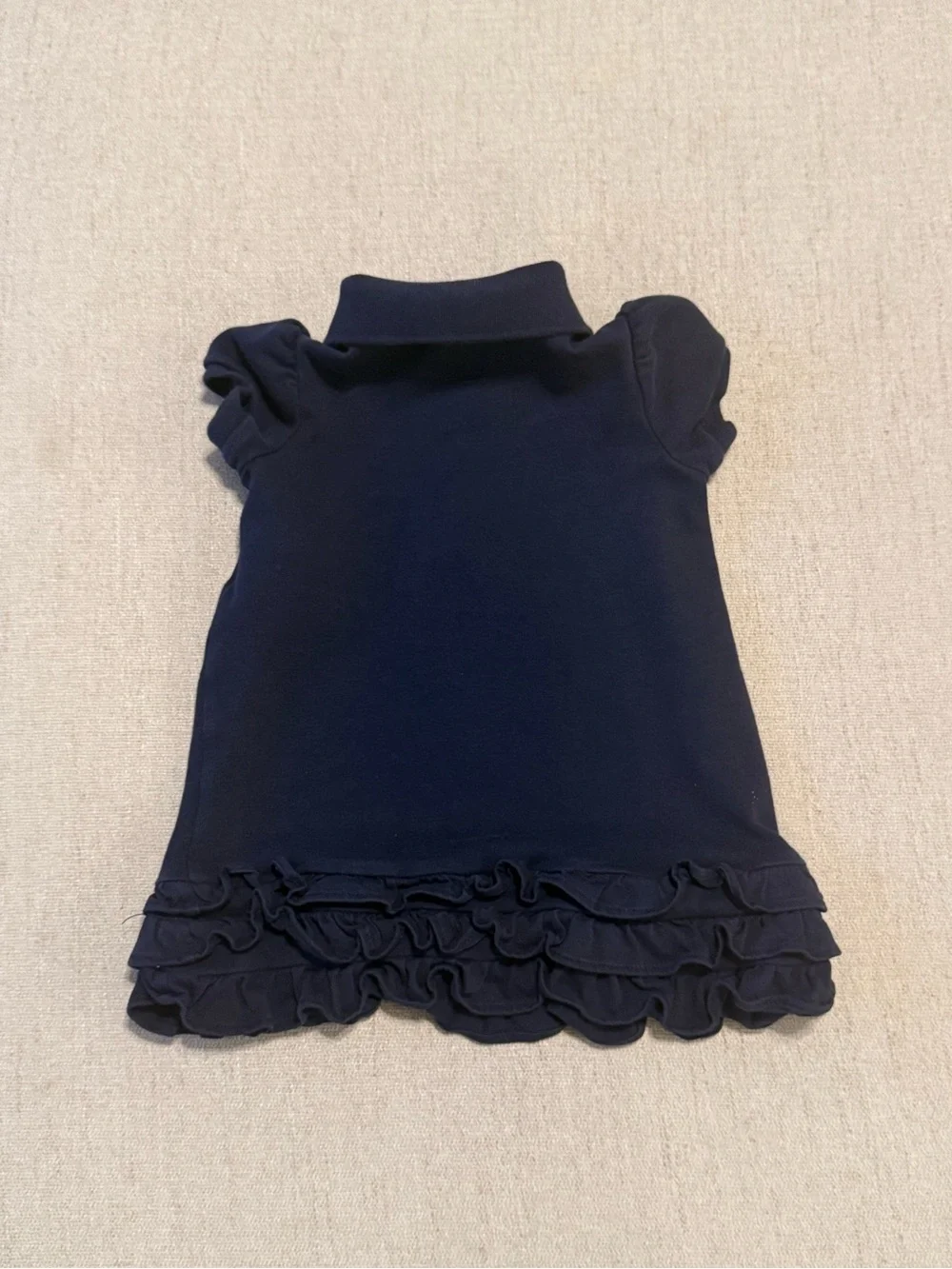 Ralph Lauren Navy Girls Polo Top with Ruffle Hem